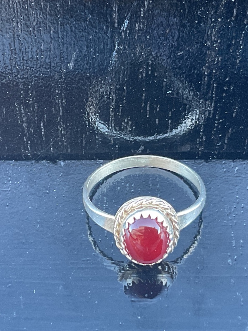 Vintage Sterling Silver Red Carnelian Agate Rope Ring size 8
